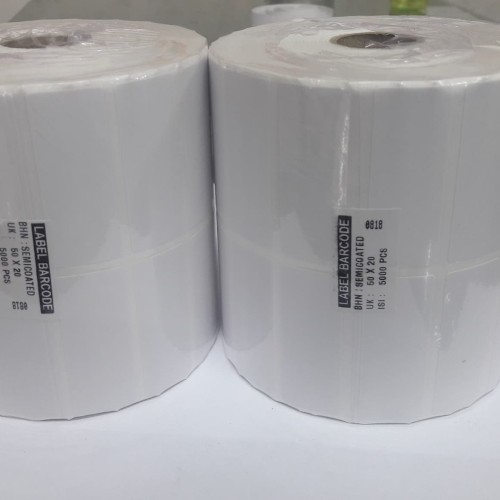 LABEL BARCODE SEMICOAT 50x20 2 LINE ISI 5000 LABEL STIKER PRINTER C168 E460 CG408TT PC42T GP1224T CETAK NAMA HARGA BARANG ARSIP DOKUMEN