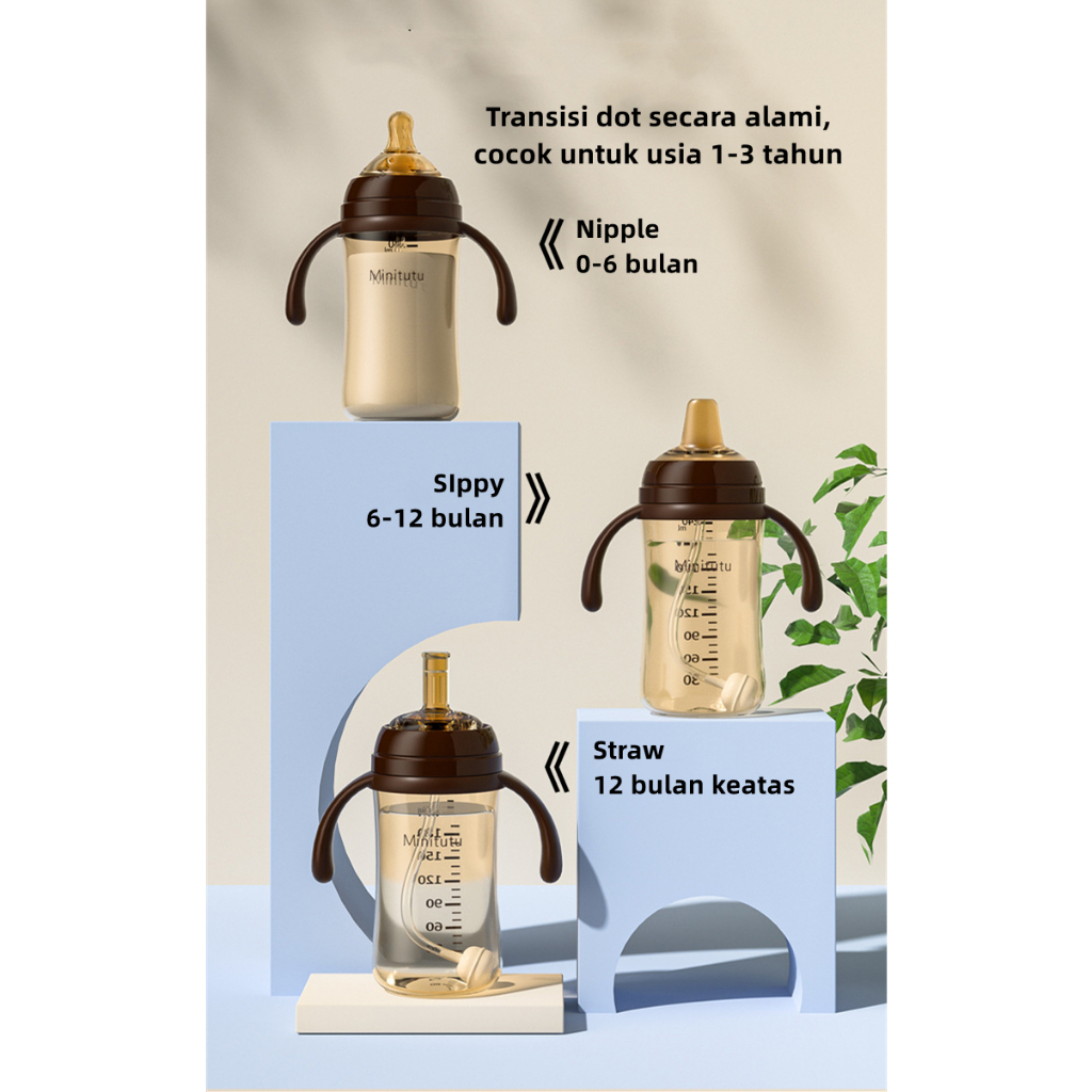 Botol Susu Bayi PP Nano Perak Wide Neck Botol Minum Sedotan Anak 3IN1 Anti Kolik BPA FREE BB15