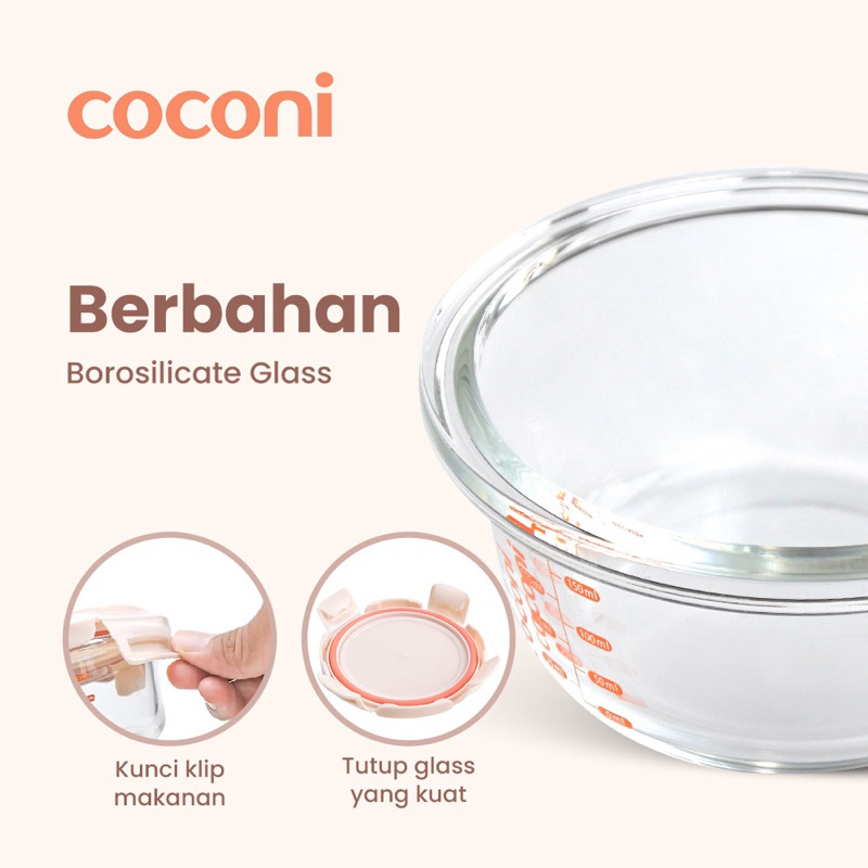 COCONI Wean Bowl Glass Container 240ml (2pcs) / Wadah Penyimpanan MPASI