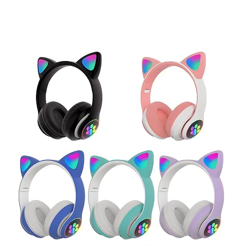 [PAKET LENGKAP] Headphone Bluetooth Bando CAT EAR STN 28 + SMARTWATCH 7 IN 1 / Headset Wireless Bando Cat Led STN-28 Macaron
