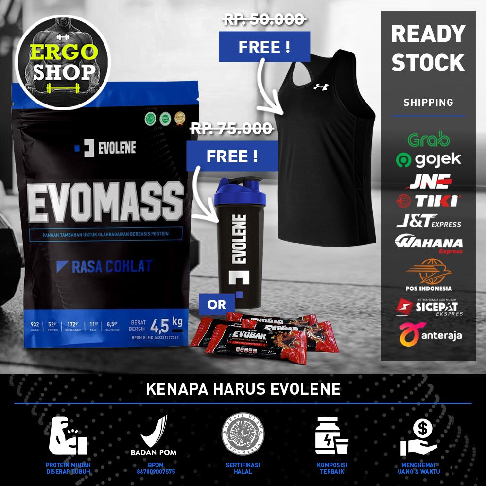 EVOLENE EvoMass 4,5kg / 4500gr (10 lbs) - FREE SHAKER & SINGLET