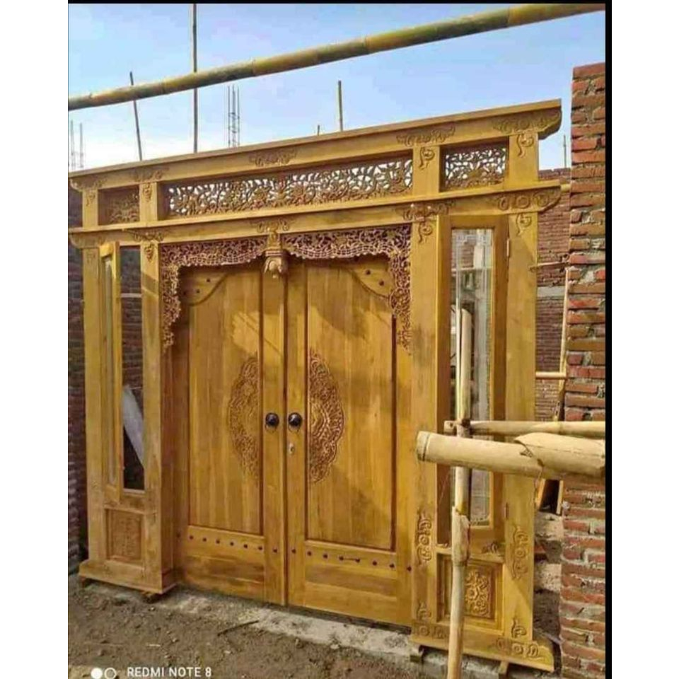 pintu rumah gebyok ukir jati model minimalis ukuran 250cm
