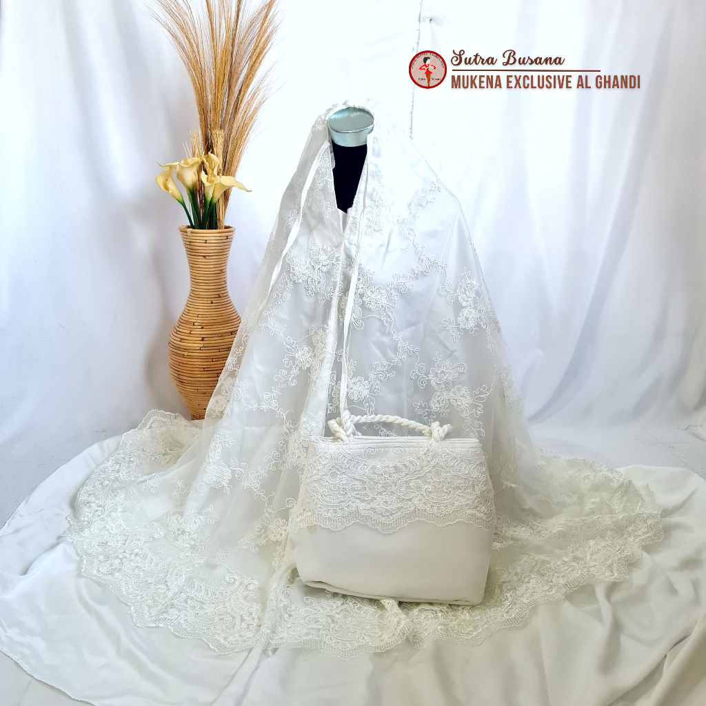 Pusat Bordir Tasikmalaya - Mukena Dewasa Al- Gahndi silk Premium tas kepang