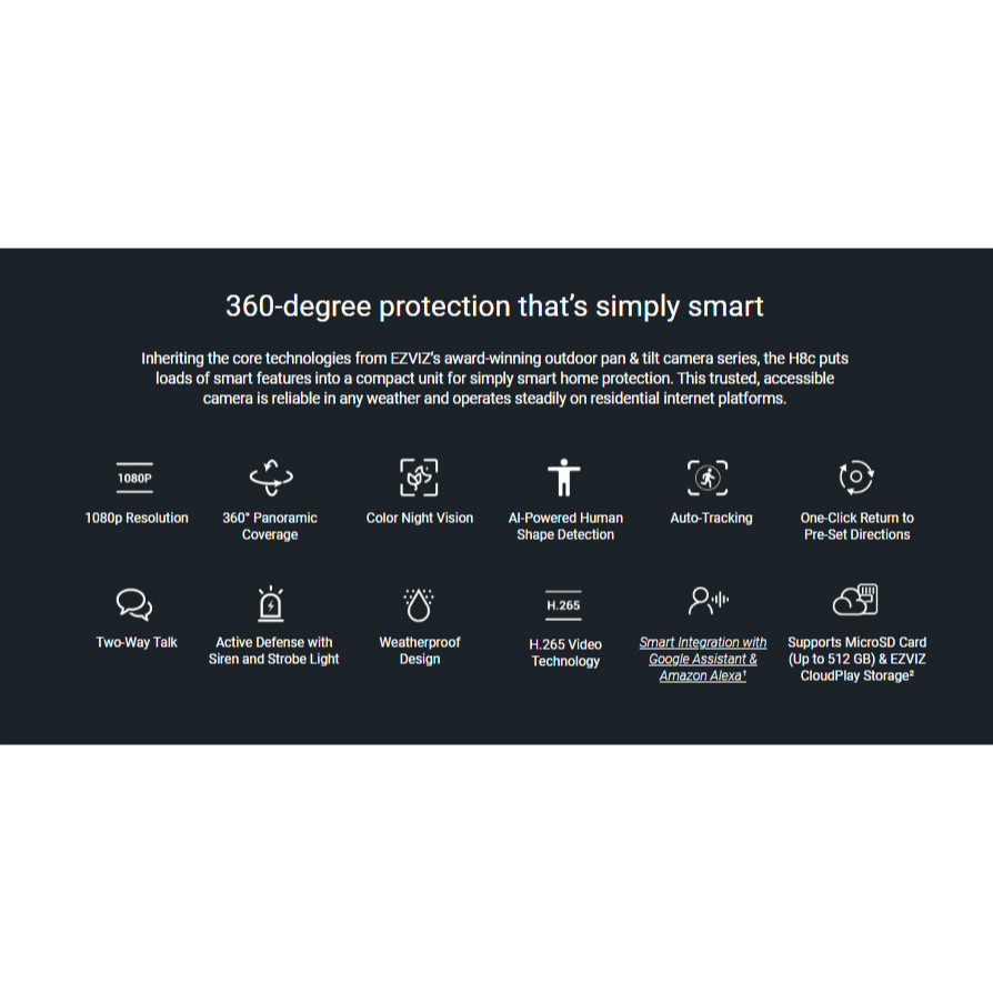 Ezviz H8c Outdoor CCTV Pan &amp; Tilt Wifi IP Camera Auto Tracking 1080p
