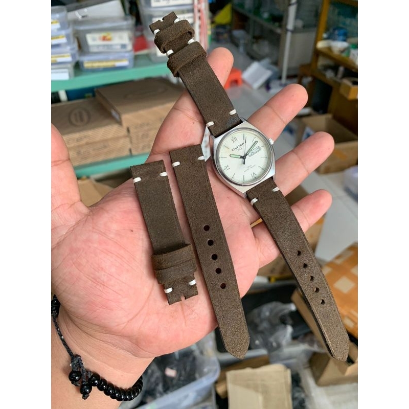 Strap Tali jam Tangan Kulit sapi Asli handmade coklat vintage 18mm