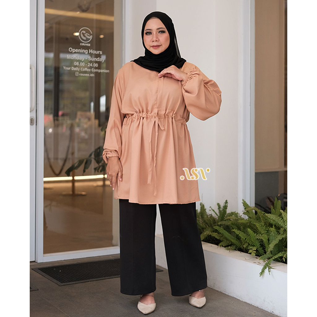 BIGSIZE | XXL 5L LD 120 140 Daisy Tunik Serut Pinggang Mango Crepe Polos Bigsize Lengan Panjang Size Jumbo Busui Friendly Original ALSAVA