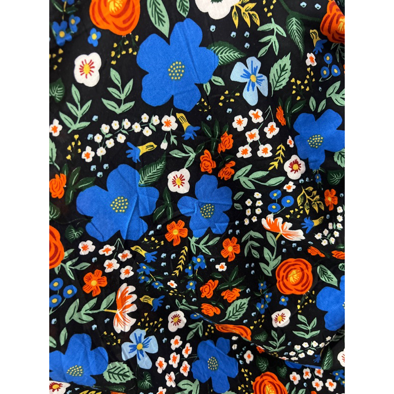 kain katun rayon viscose motif bunga hitam cerah best seller viral