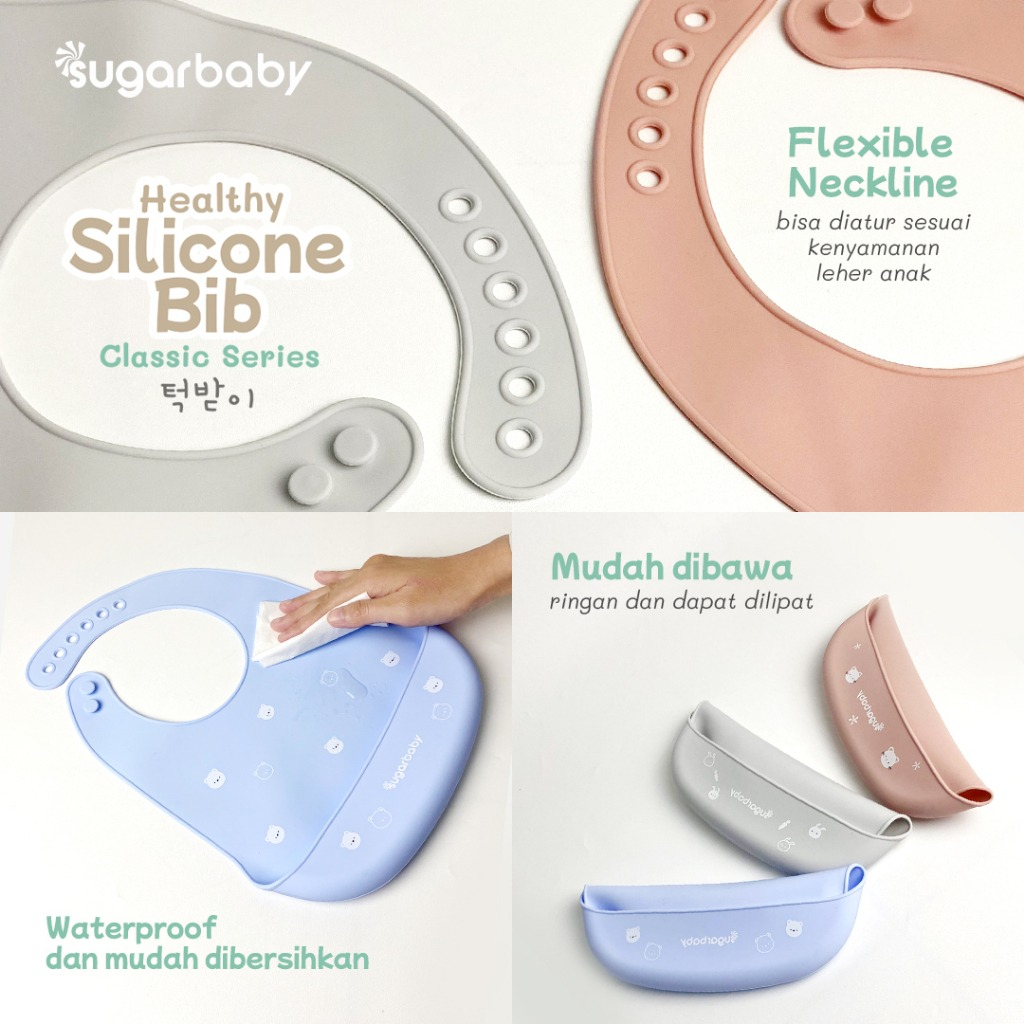 Sugar Baby Premium Silicon Bib (K-series) dan Silicon Bib XL/Celemek Bayi MPASI/Celemek Aman untuk Bayi/Silicone With BPA/Peralatan Makab Bayi &amp; Anak/Peralatan Makan Aman &amp; Terjamin/Celemek Mudah Dibersihkan/Celemek Bahan Silicon/Silicon Bib Aman BPA Free