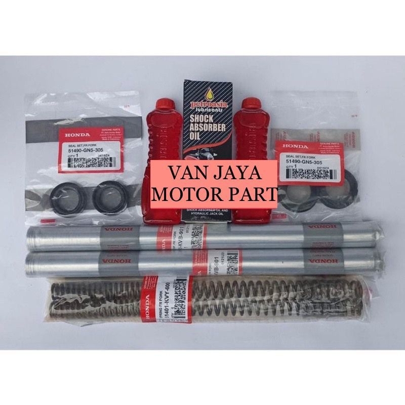 PAKET AS SHOCK SOK DEPAN SET PER SHOCK BEAT KARBU VARIO 110 CARBU BEAT LAMA SCOOPY VARIO 110 CBS HONDA KVY KVB 2pc AS SHOCK 2pc SEAL ABU 2pc SEAL SHOCK 2pc OIL SHOCK 2pc PER SHOCK