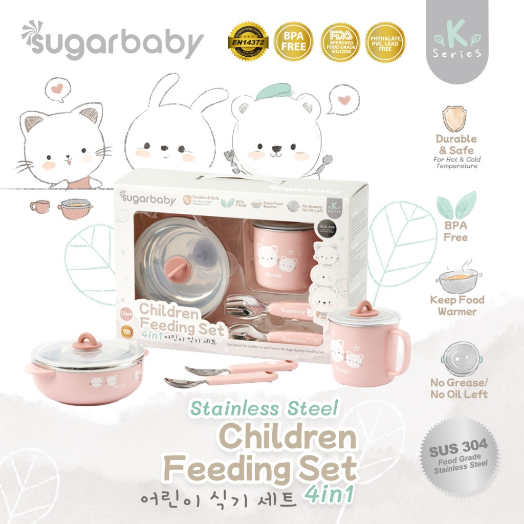 Sugar Baby Stainless Steel Children Feeding Set 4in1 (K-Series)/Set Alat Makan Bayi/Perlengkapan MPASI Bayi Set Makan Bayi