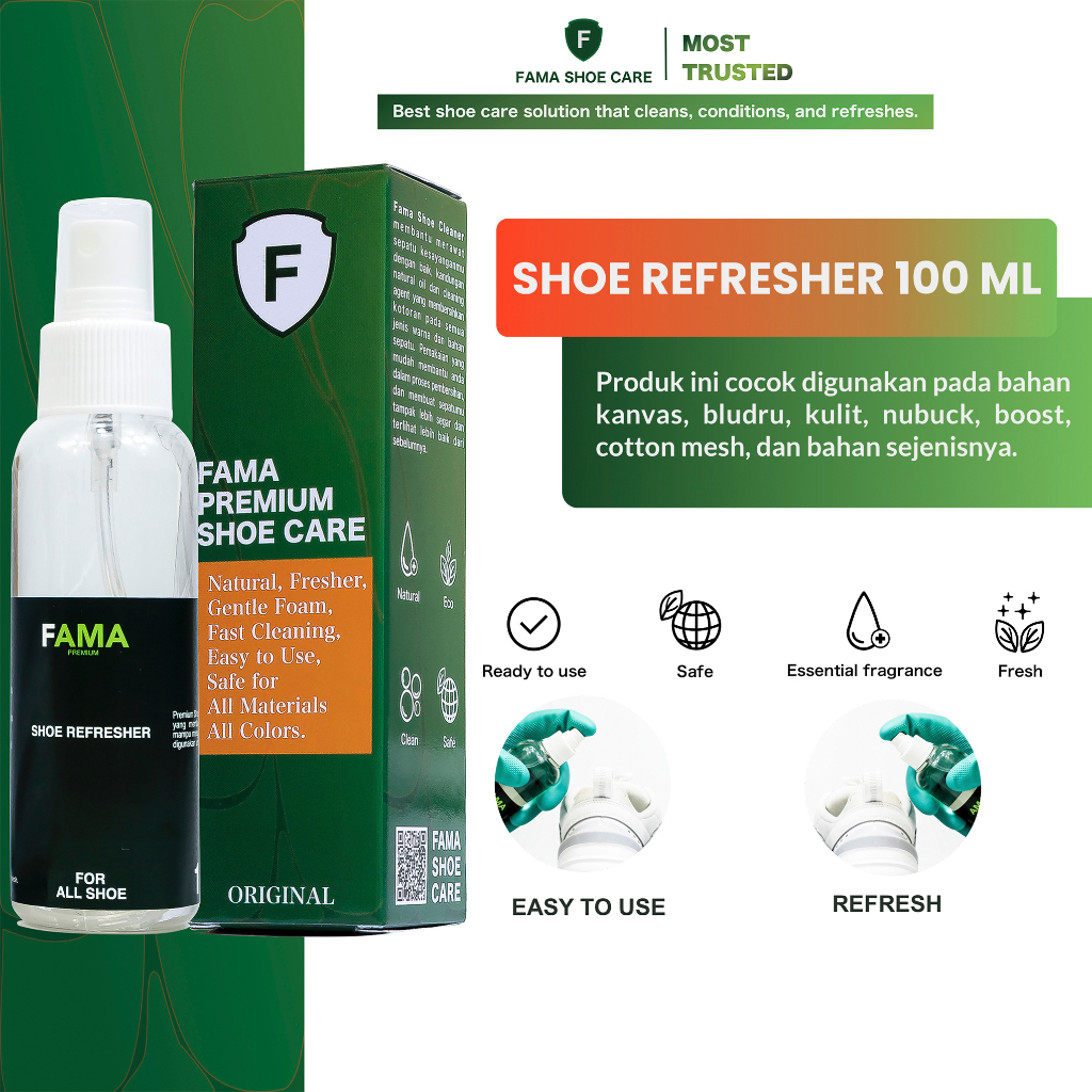 Fama Shoe Care - Parfum Sepatu 100 Ml - Anti Bakteri - Pewangi Sepatu - Pengharum Sepatu - Fama Shoes cleaner - Shoe Cleaner