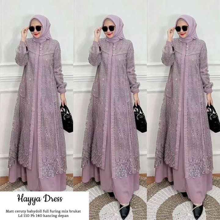 Hayya Dress  Mix Brukat Terbaru / Dress Kondangan Wanita / Gaun Bridesmaid / Gamis Brukat Busui / Dr