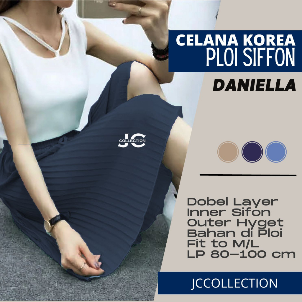 Celana Wanita Casual Sifon wanita gaya korea model ploi flisket lidi Daniella  - JCCollections