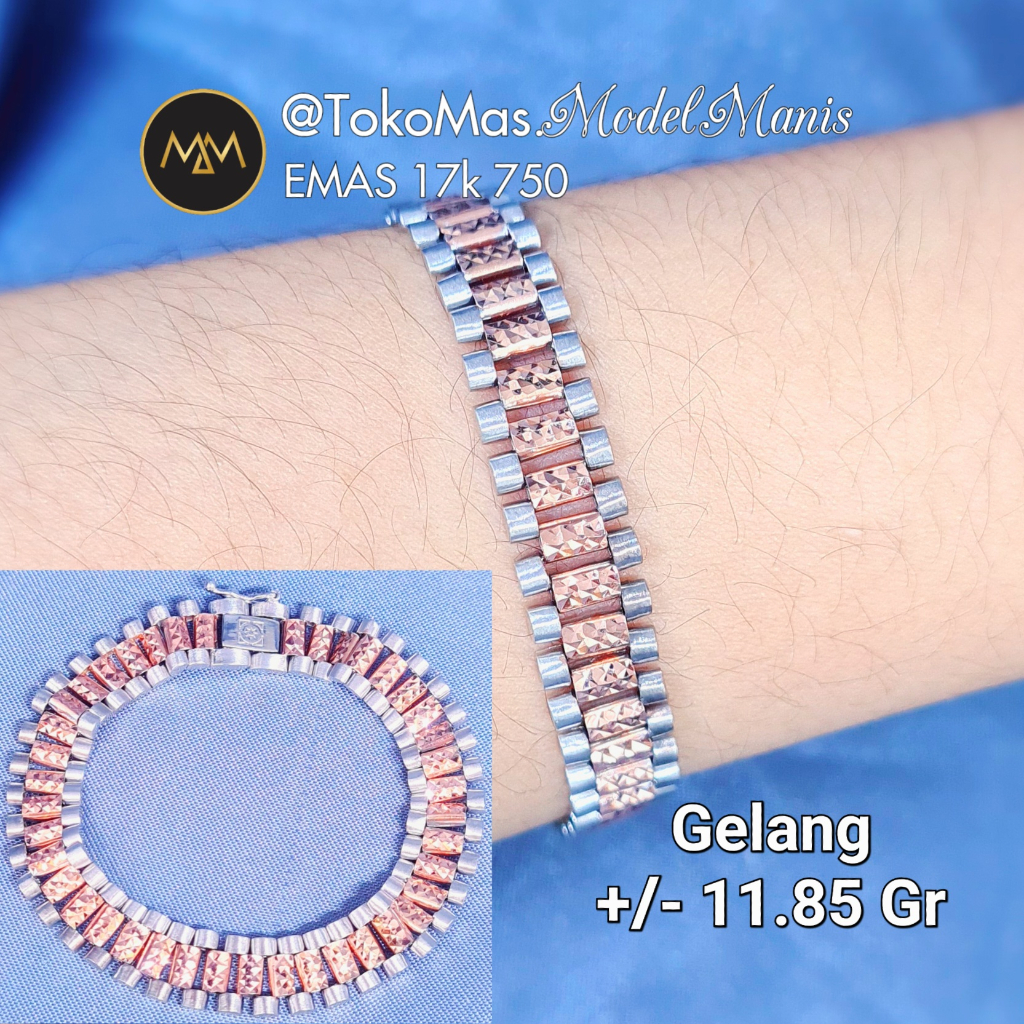 Gelang rantai jam kombinasi rosegold emas putih 750 kadar 17k