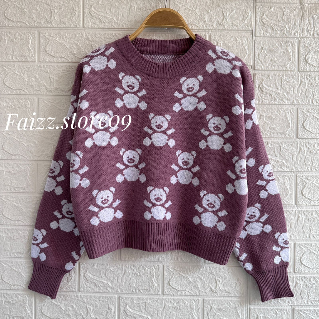 Oneset Sweater Rajut Novaria Motif Panda Setelan Celana Kulot Rajut Premium Wanita