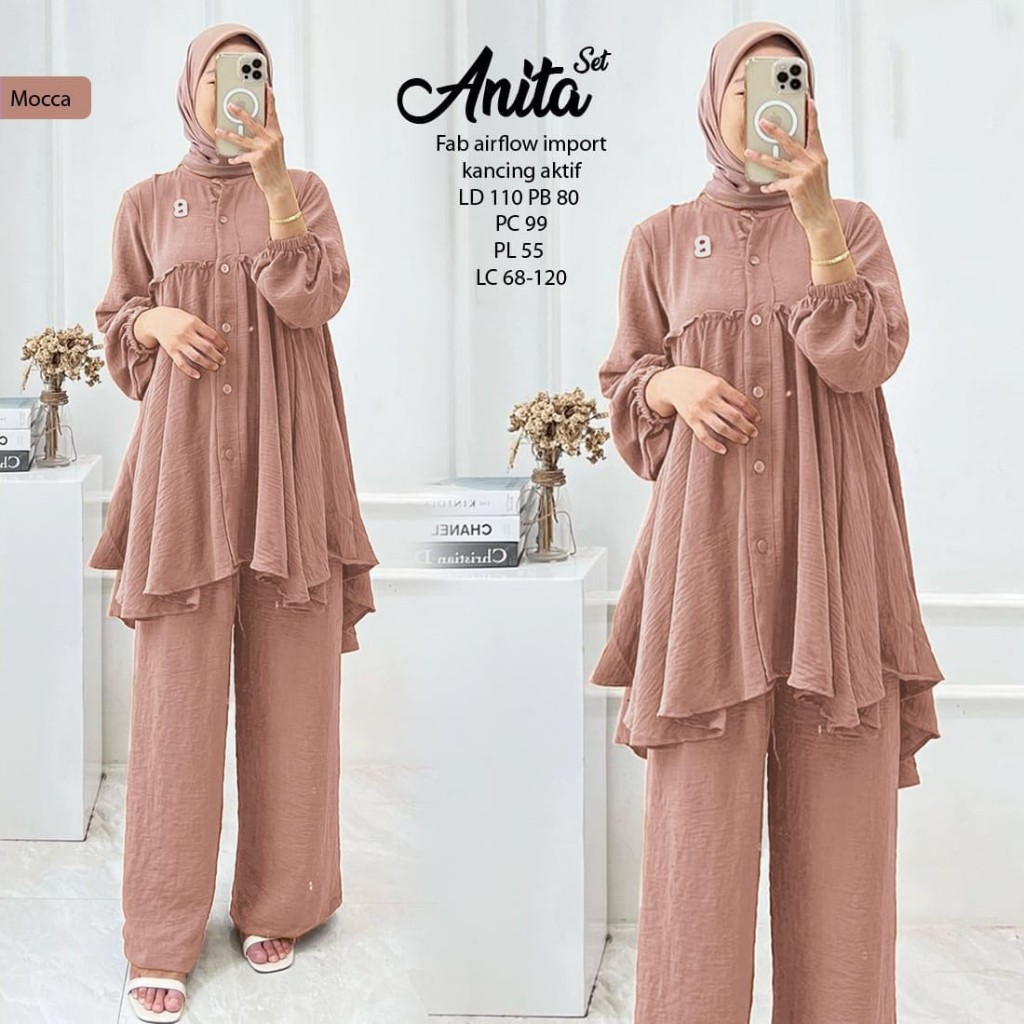 Setelan Tunik + Kulot anita Premium Jumbo/Set Tunik + Kulot crinkle Airflow Premium Jumbo/Pakaian wa