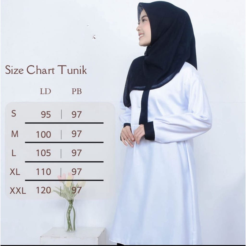 BAJU TUNIK PUTIH BERSI LISS HITAM / TERBARU SERAGAM KERJA WANITA GURU/ PNS/ANS/ PERAWAT