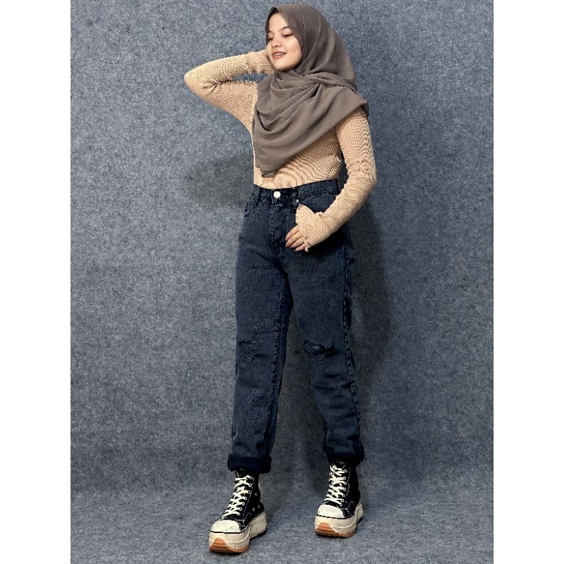 MCO-OOTD SZ 27-34 Celana jeans Boyfriend Sobek Lapis Stik Balik Bisa Dibuka