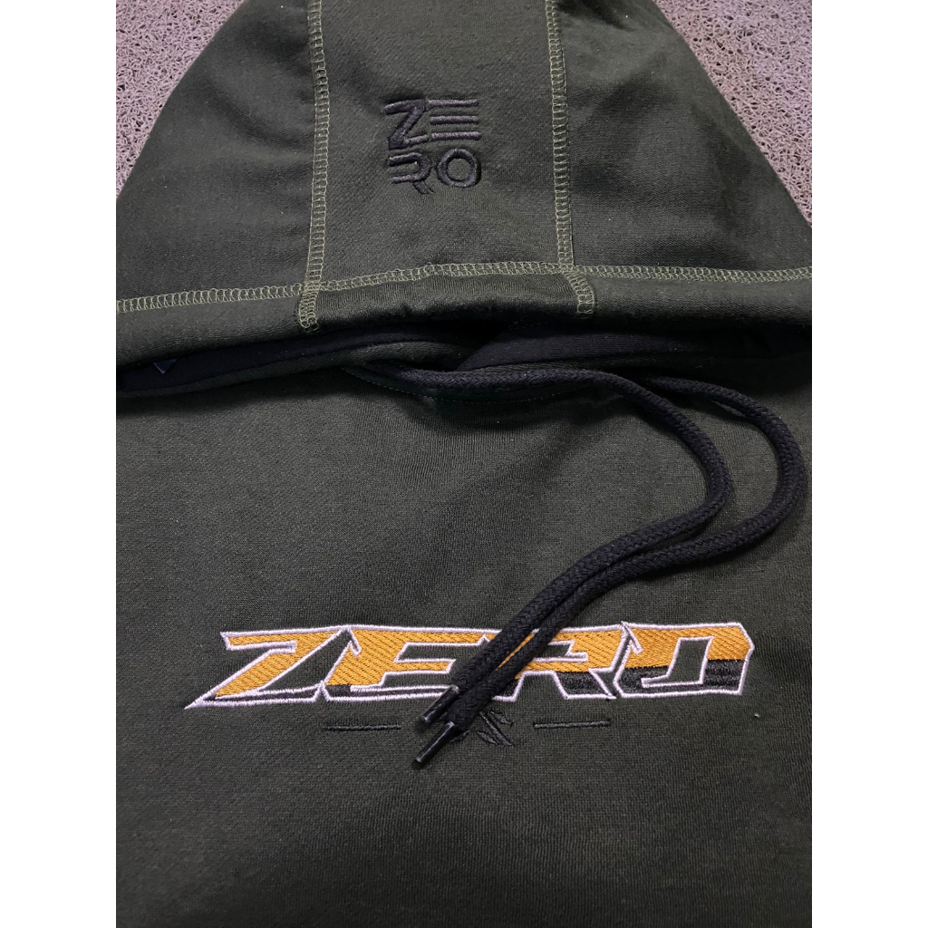 Zero.Second Hoodie Cowok full Bordir Zero Combinasi Warna Army bahan Catton Fleece 280s