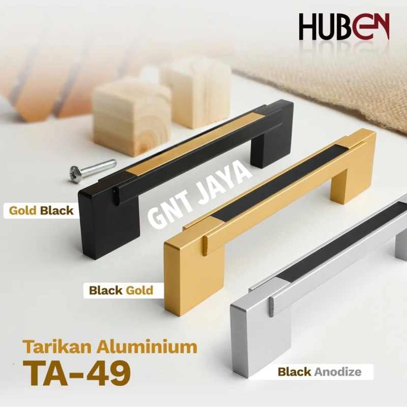 tarikan HUBEN TA-49 black gold anodize silver kombinasi gagang lemari TA 49 96mm 128mm 160mm 192mm h