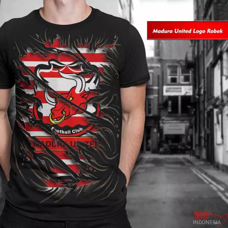 KAOS BOLA MADURA UNITED LOGO SOBEK 3D KAOS DISTRO PRIA PRINT
