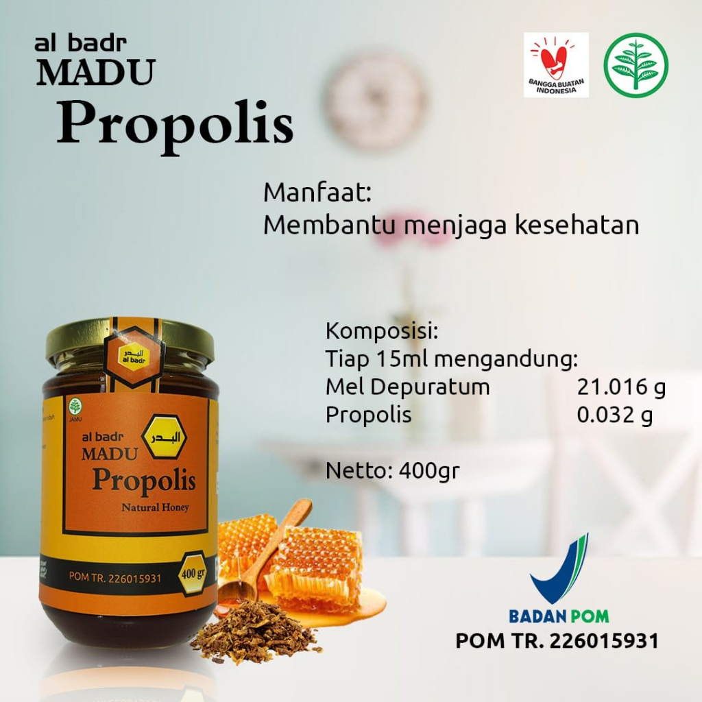 

Madu Murni Plus Propolis Pendongkrak Sistim imun Anti Virus Al Badr 400gram