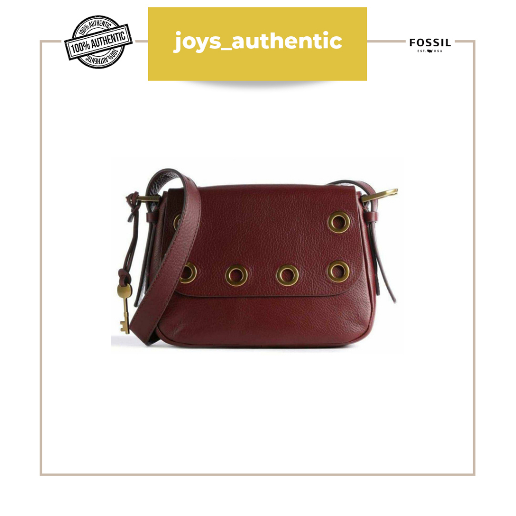 Tas Wanita Fossil Harper Small Flap Crossbody Wine Woman Bag Authentic Original
