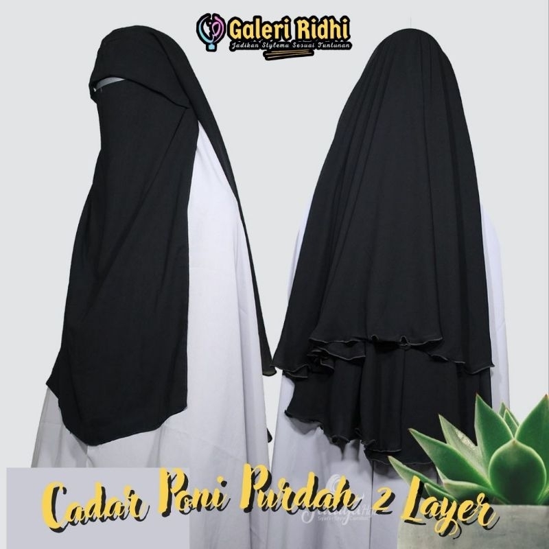 Cadar niqab Niqob Long Yaman Poni Flap 2 layer Sifon silky Jetblack Wanita Muslimah Dewasa Galeri Ri