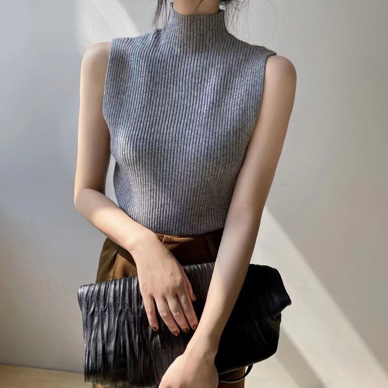 Sleeveless Knit Top Import 100% (T123) Turtle Neck Tanktop Inner Korean Style Fashion Wanita / Inner wanita Dalam baju Wanita