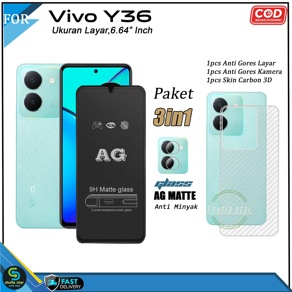 Paket 3in1 Tempered Glass Ceramic Vivo Y36 4G /5G Y17s Y27 4G 5G Iqoo z7 Iqoo z7x Anti Gores Privacy Matte Anti Spy Full Cover