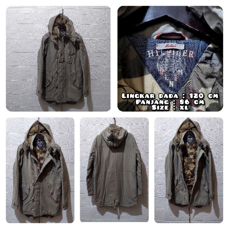 Jaket Parka Merk Tommy Hilfiger Warna Hijau Army Second Original.