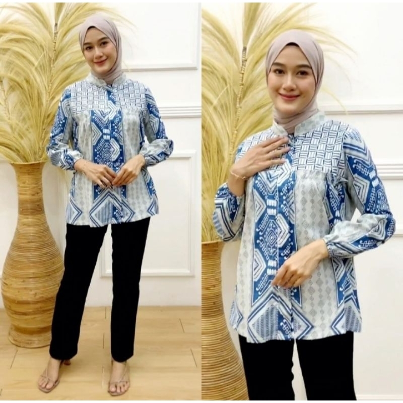 tey-17 Batik wanita ASJ SA HRB026 Kenongo Kemeja Tosca Pendek