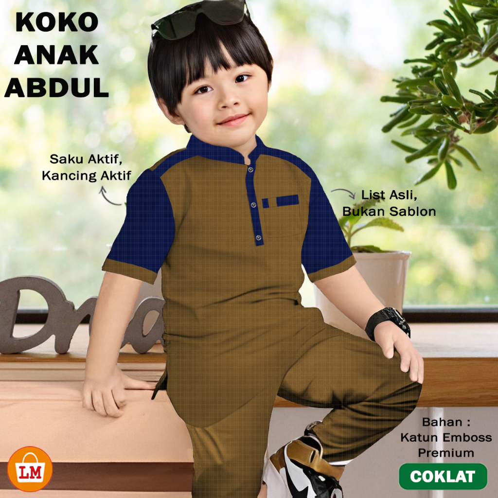 TERMURAH TERLARIS [ COD &amp; Gratis Ongkir ] Setelan KOKO ANAK ABDUL Lengan Pendek Bahan Katun Emboss Premium Stelan Baju Muslim Lebaran Anak Laki-Laki TERBARU LM 26534 26540