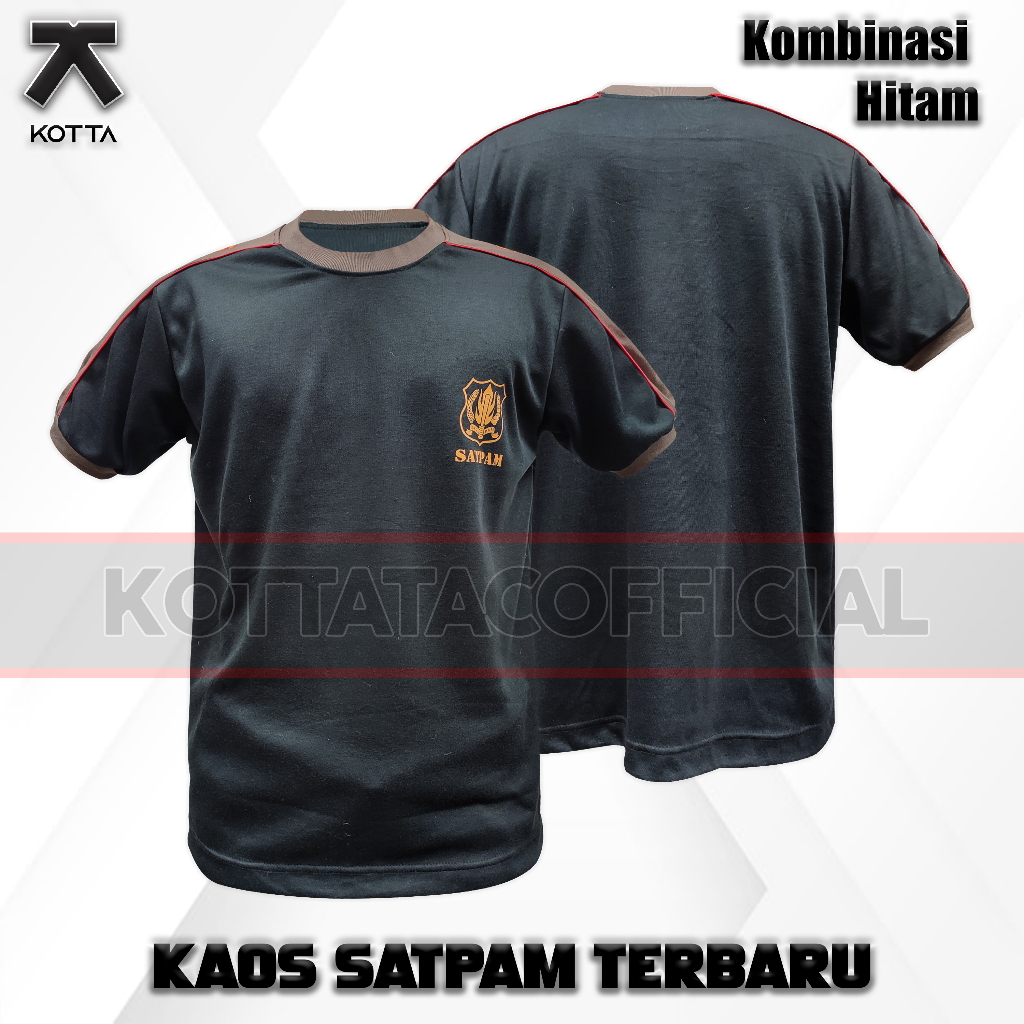 BAJU KAOS SATPAM SECURITY KOMBINASI TYPING KREM HITAM COKELAT TERBARU LENGAN PENDEK