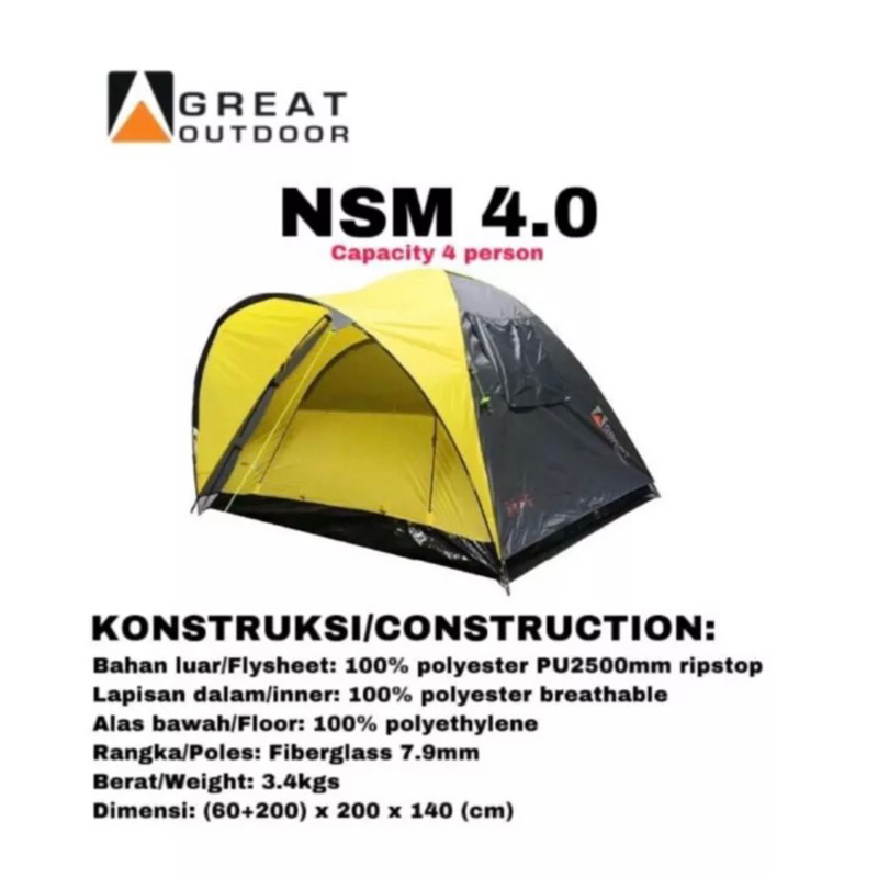 TENDA BEKAS GREAT OUTDOOR NSM 4 / TENDA SECOND GREAT OUTDOOR NSM 4 / TENDA TENDAKI JAVA 4 PRO / TEND