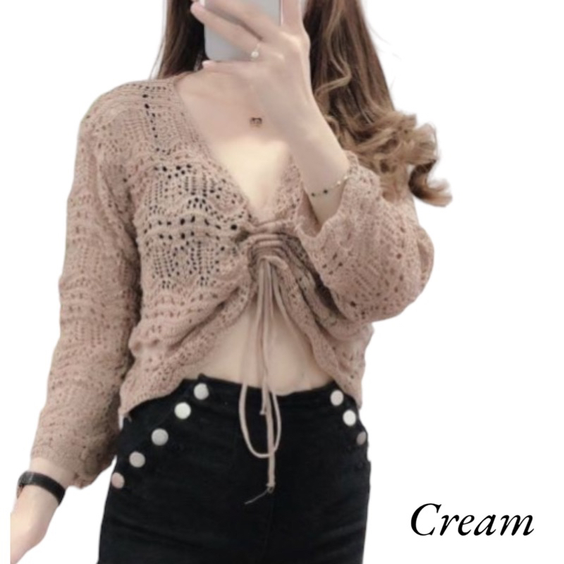 Long Sleeve Crop Top Atasan Lengan Panjang 2151  / Baju Wanita Blouse Korea jala Tali Serut