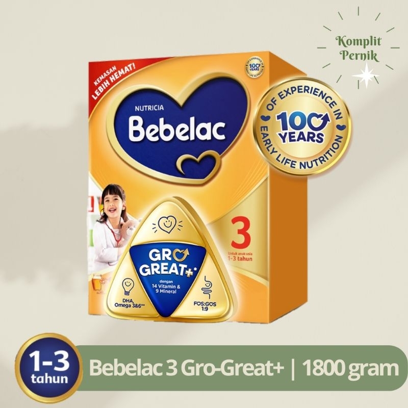 BEBELAC 3 GRO GREAT+ SUSU PERTUMBUHAN ANAK 1-3 TAHUN 1,8 KG / 1800 GRAM VANILA / MADU - SUSU BEBELAC