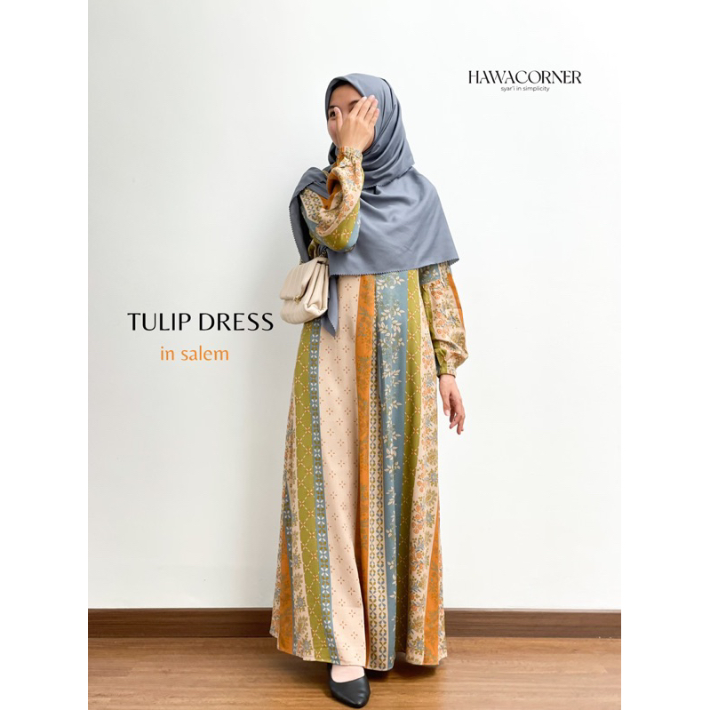 TULIP DRESS by hawacorner gamis rayon motif busui friendly