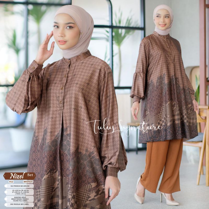 NIZEL ONESET #12 BY TULUS SIGNATURE / ONE SET SILK AIRFLOW MUSLIMAH / Setelan celana wanita premium