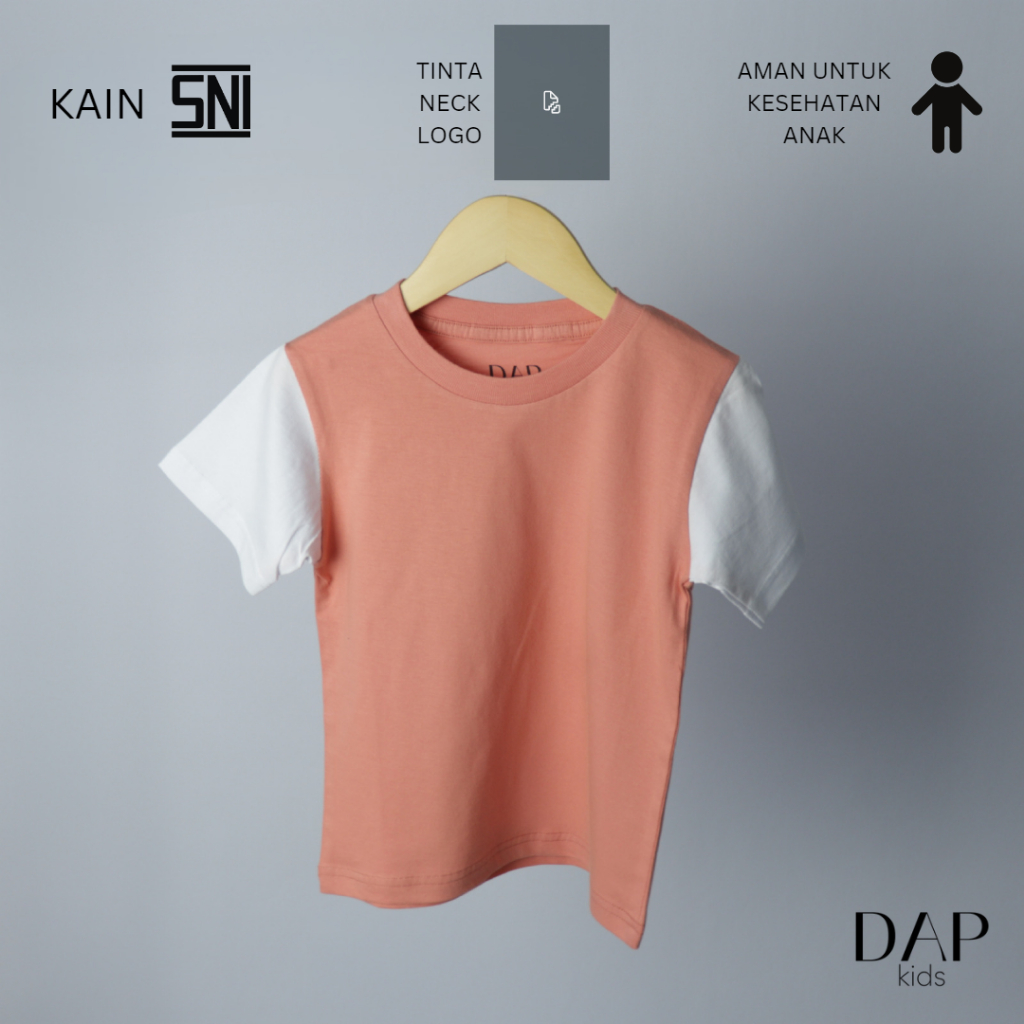 DAP kids Kaos Polos Anak Two Tone T-Shirt Dusty Peach - White