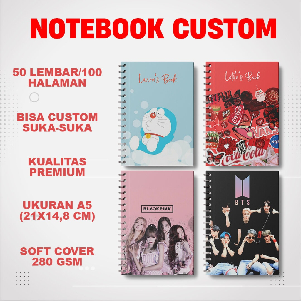 Notes custom A5 | Notebook Spiral A5 | Notebook Custom | Isi 50 lembar (100 halaman)