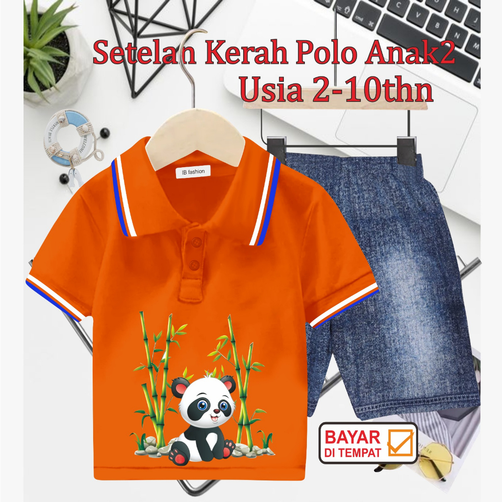 ((IB))SETELAN ANAK KERAH POLO SEMI JEANS/PANDA DIGITAL SABLON