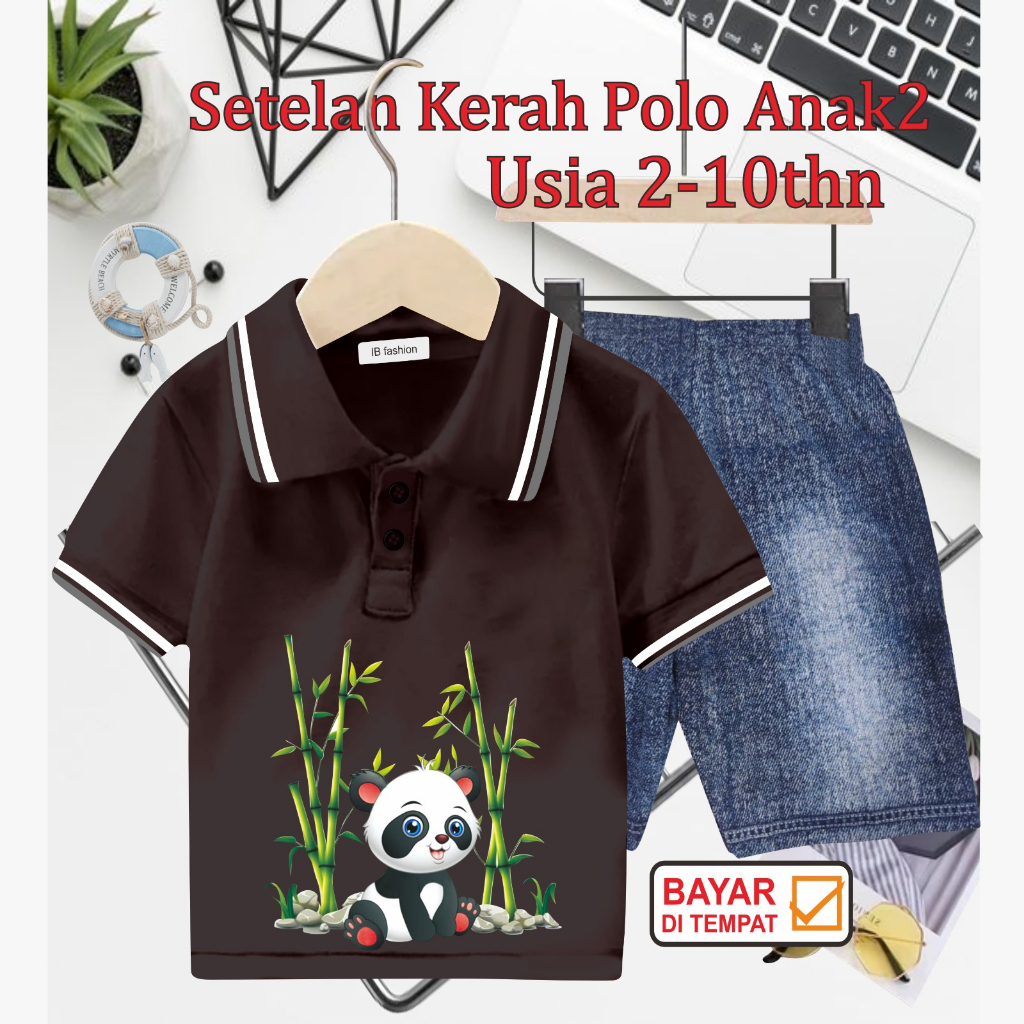 ((IB))SETELAN ANAK KERAH POLO SEMI JEANS/PANDA DIGITAL SABLON