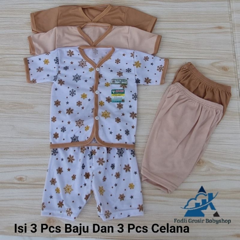 3 Setel Baju Celana Bayi Newborn Lengan Pendek Motif Coklat Kaos Anak Stelan Bayi Usia 0-3 Bulan