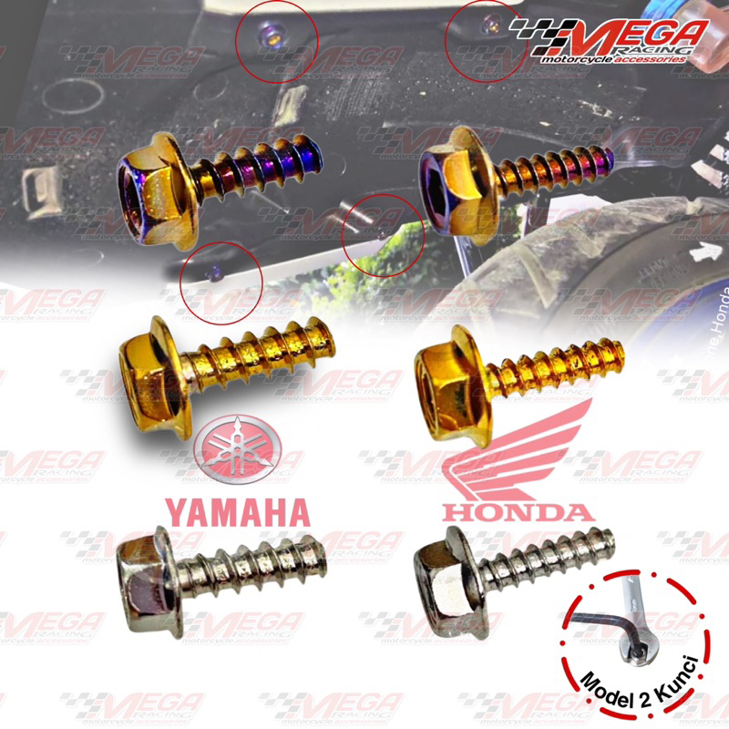 Baut Body Model Probolt Thailand 2 Kunci L Dan Gigi Skerup CNC Universal Drat Honda &amp; Yamaha Motor,Beat,Mio,Fino,Nmax,Pcx,Jupiter,Tiger,Cb,CBR150,Satrai,Fu,Vario,ADV,Aerox,Lexy,Xeon,twotone,2tone,chrome,crome,crom,gold,two tone