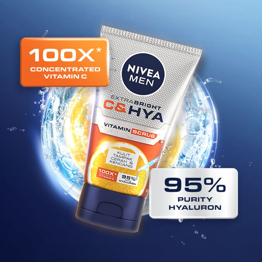 NIVEA MEN Extra Bright C&amp;HYA Vitamin Scrub 100ml Sabun Cuci Muka Pria
