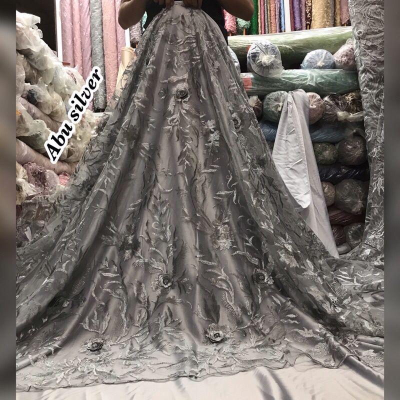 MURAH!!! kain bahan Tulle 3d mutiara / bahan kebaya brokat tille.