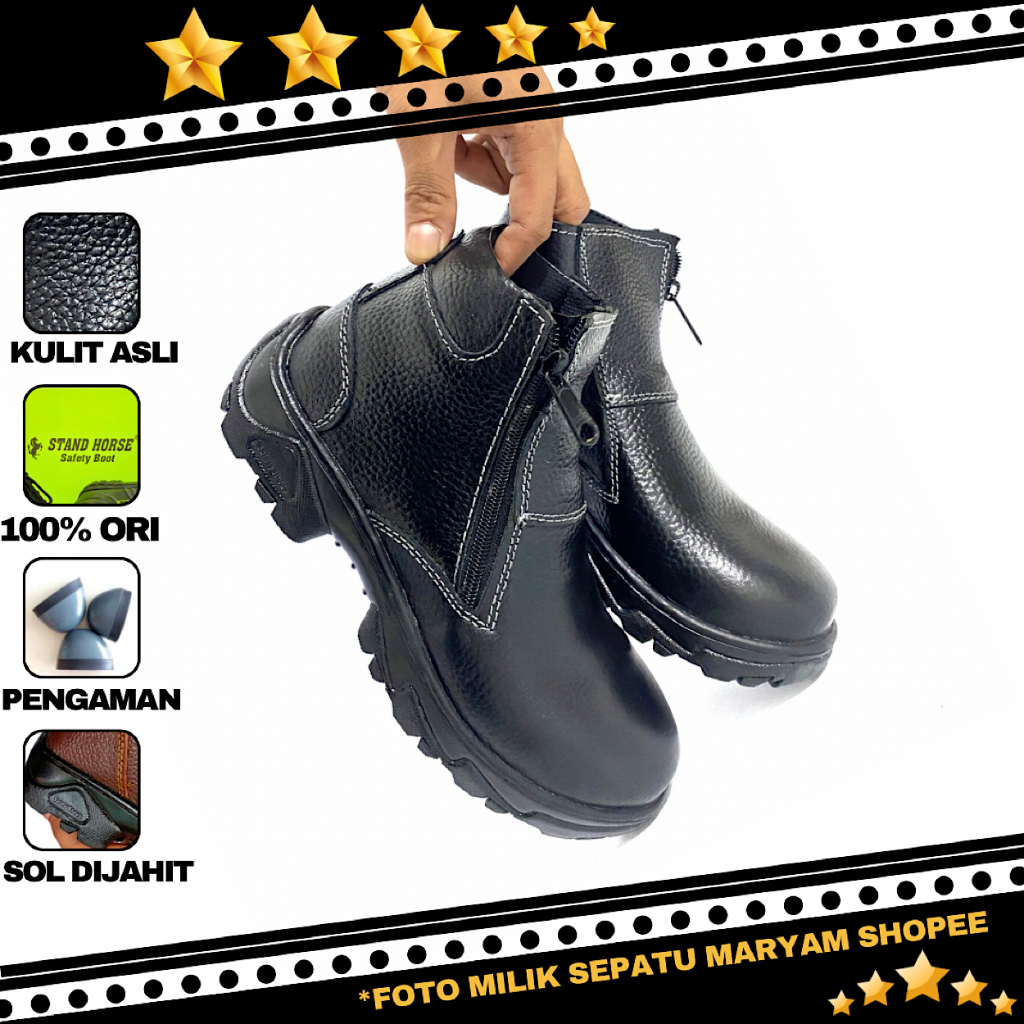 Sepatu Safety Pria Zipper Kulit Asli Safety Shoes Ujung Besi Resleting Sepatu Sefty Septy Kitchen