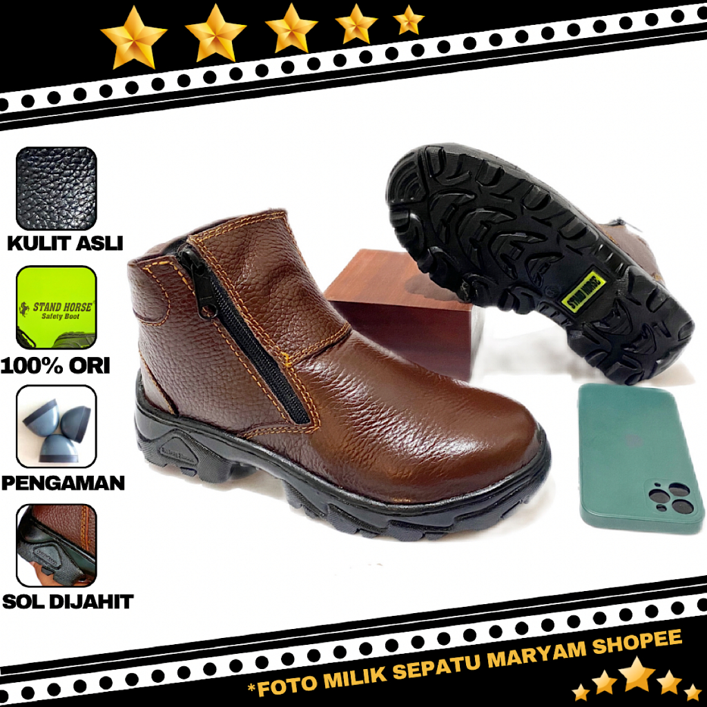 Sepatu Safety Pria Resleting Kulit Sapi Asli Safety Shoes Ujung Besi Sepatu Kitchen Septy Sefty