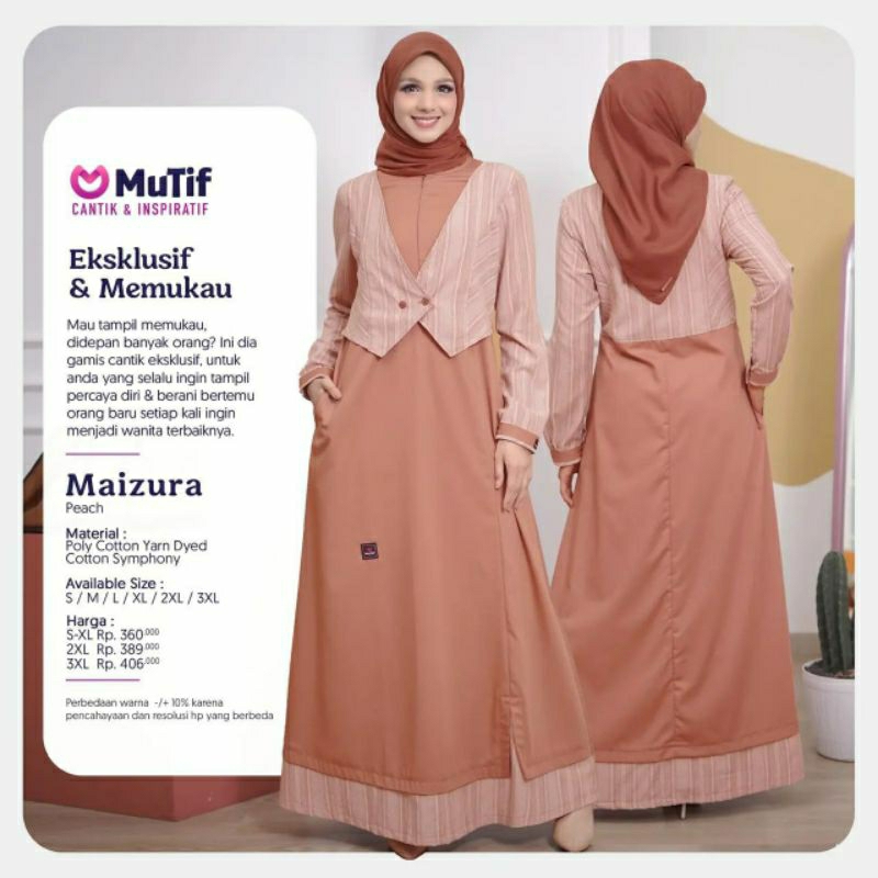 Mutif Maizura Peach Cream Baju Muslim Gamis Dress Casual Premium Terbaru Ori Lebaran 2023 Sarimbit